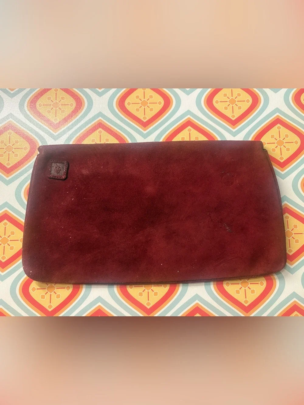 Anne Klein being Calderon Vintage Burgundy Suede Envelope Clutch